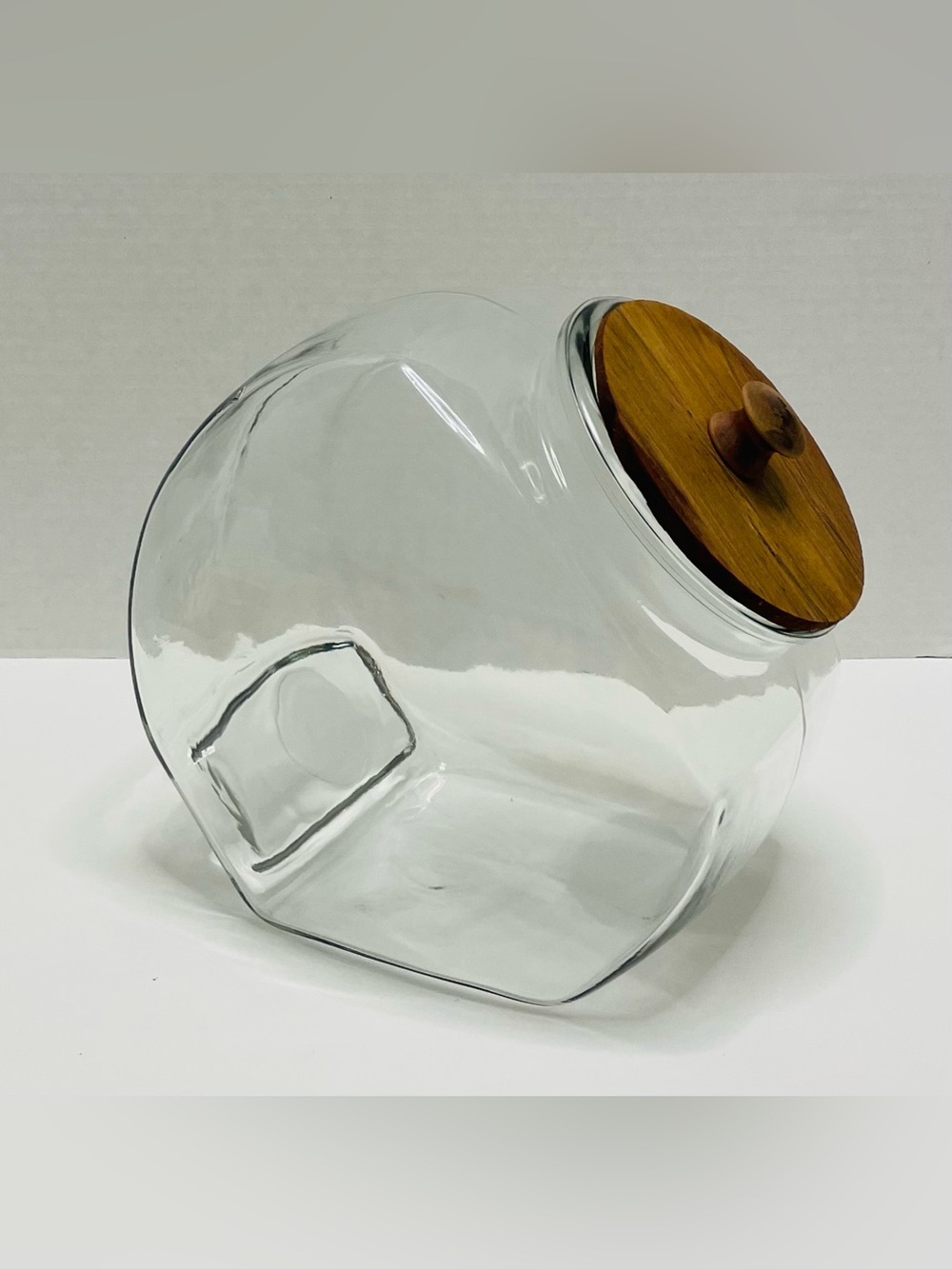 Vintage Clear Countertop Glass Storage Jar/Canister with Wood Lid - Candy Cookie